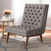 Baxton Studio BBT5272-Grey-CC-XD45 Annetha Mid-Century Modern Grey Fabric Upholstered Walnut Finished Wood Lounge Chair